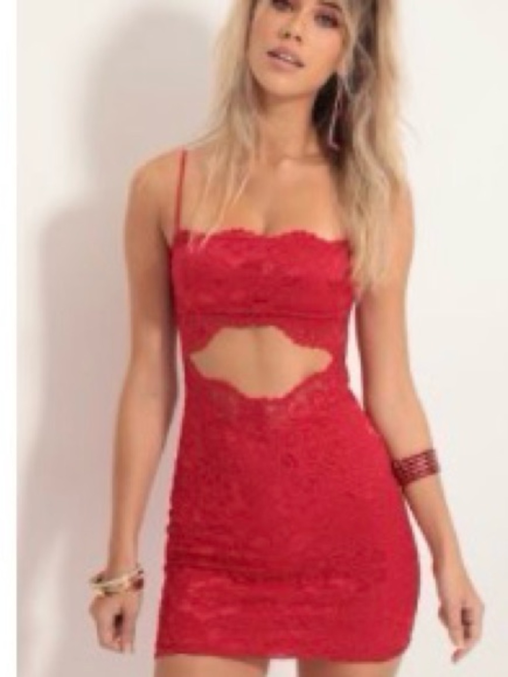 Lucy in the Sky Red Lace Cutout Mini Dress size Small